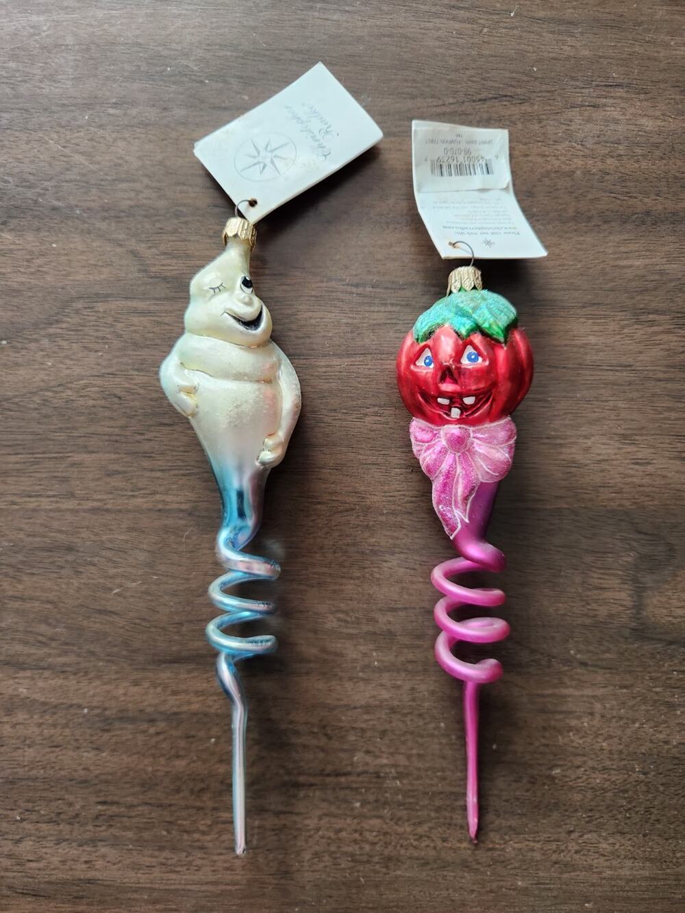Nwt Christopher Radko Spirit Swirl Pumpkin Twist & Ghost Halloween Ornament Set